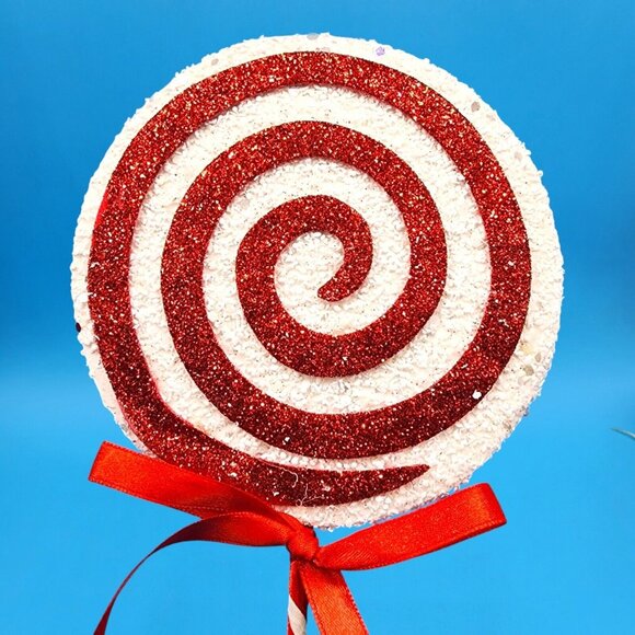 Festive Holiday Faux Lollipop Décor Red & Green Glitter Candy Pick Tree Wreath - Picture 8 of 10